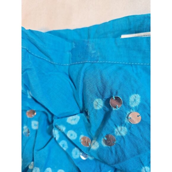 Handmade Blue boho midi skirt adjustable tie waist mirror sequins One Size New - Picture 12 of 16